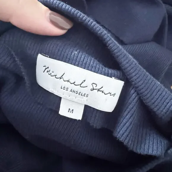 ANTHROPOLOGIE Michael Stars Gia Ribbed Power Shoulder Dress Navy Blue Medium M - Picture 8 of 8